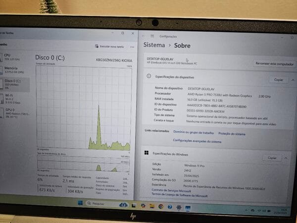 HP Elitebook 645 Ryzen 5 PRO 7530U 16GB Ram 256GB Ssd 14 pol FHD - Image 4